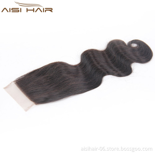 Body Wave Hair 4*4 Lace Closure Free Part 1 Piece 100%  Human Hair Medium Brown Swiss Lace Hair